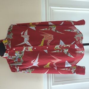 Levi's Brand Red Button Down‎ Blouse with Cranes